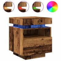 pack 2 uds mesita de noche  mesilla de noche luces led madera envejecida 40x39x485 cm