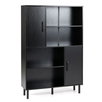Costway Aparador de Cocina Armario Almacenamiento con Compartimentos Abiertos Puertas y Patas Metal para Hogar Oficina Salón Negro