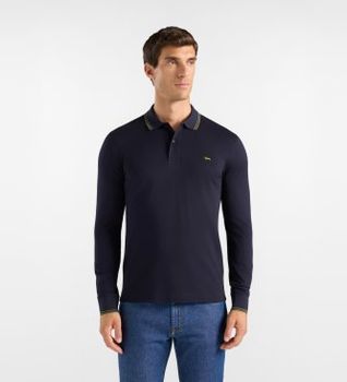 Harmont & Blaine para hombre. LNR008021148 Polo piqué con ribetes azul marino (L), Casual, Algodón, Manga larga