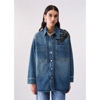 liu jo chaquetas sobrecamisa en denim con bordado joya para mujer