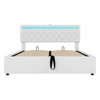 cama contenedor 160x200cm en tejido de lino con led tomas usb y tipo c en la cama con somier blanco