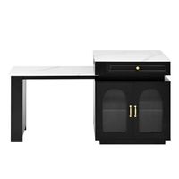 mesa de comedor extensible negra de 128 a 200 cm con led e isla de cocina con ruedas