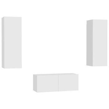 Set De 3 Uds Muebles Tv | Mueble De Salón | Armario Tv Madera De Ingeniería Blanco