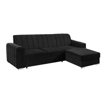 Sofá Rinconero Columbus 166, Negro, Función De Descanso, Caja De Ropa De Cama