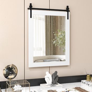Espejo De Pared Con Marco De Madera Y Soporte De Metal Estilo Puerta De Granero 6,5 X 56 Cm Blanco