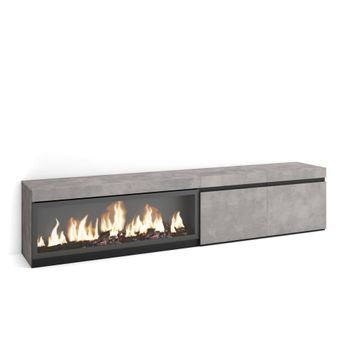 Mueble tv efecto madera cemento 208x35x45cm chimenea efecto fuego