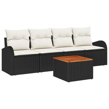 Conjunto De Sofás De Jardín De 5 Uds Con Cojines Ratán Negro Acacia Cfw881803
