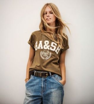 BA&SH para mujer. 1H25IONI Camiseta Ioni marrón (34), Casual, Algodón, Manga corta