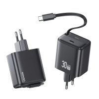 gan tech usams cc241 cargador usb de 30w de 2 puertos con cable telescopico tipo-c integrado pd qc carga rapida adapta
