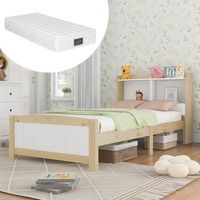 cama infantil 90 x 200 cm con cabecero - madera maciza - natural  blanco  colchon