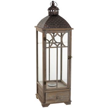 Farol De Madera Marrón Envejecido 31.5x31.5x104h Cm