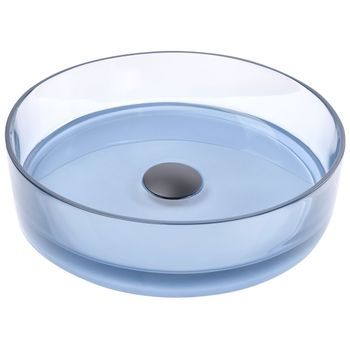 Lavabo Sobre Encimera De Baño Redondo Solid Surface Transparente 36 Cm Azul Tolosa