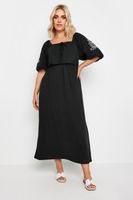 yours vestido largo negro de algodon con bordados mujer curvy y tallas grandes yours