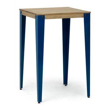 Mesa Lunds Alta 80x80x110cm Azul En Madera Maciza De Pino Acabado Vintage Estilo Industrial Box Furniture