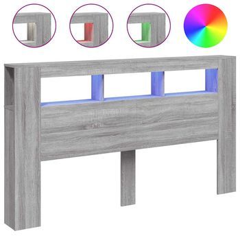 Cabecero Cama Led | Panel De Cabecera Madera Ingeniería Gris Sonoma 180x18,5x103,5 Cm