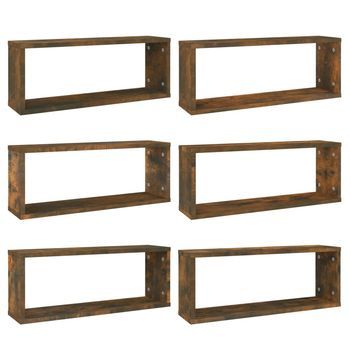 Estantes Cúbicos De Pared 6 Uds Madera Roble Ahumado 60x15x23cm Vidaxl