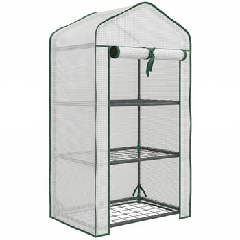 Outsunny Invernadero de Jardín con 3 Estantes 1 Puerta con Cremallera para Cultivo de Plantas 59x39x127 cm Blanco   Aosom España