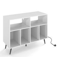 costway soporte para tocadiscos con estacion de carga con estantes de vinilos mesa para guardar discos con 5 patas metalicas estante blanco