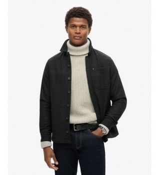 Superdry para hombre. M4010862A Sobrecamisa Merchant Wool negro (L), Casual, Lana, Manga larga