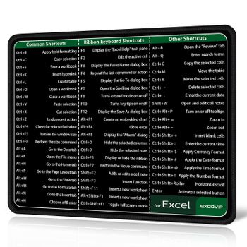 Alfombrilla de ratón EXCO Excel Shortcuts con borde cosido, Base de goma antideslizante, alfombrilla de ratón de oficina pequeña para ordenador portátil, portátil en casa