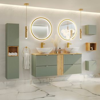 Conjunto de muebles con doble lavabo paneles de melamina y de mdf
