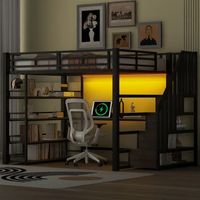 cama alta de metal 140x200 cm negra con escritorio escalera y estanterias