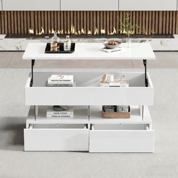 Mesa De Centro Elevable Blanca Con Iluminación Led, 100 X 50 X 46 Cm