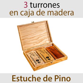 Lote de 3 Turrones Artesanos en Estuche de Pino (Jijona, Alicante,...