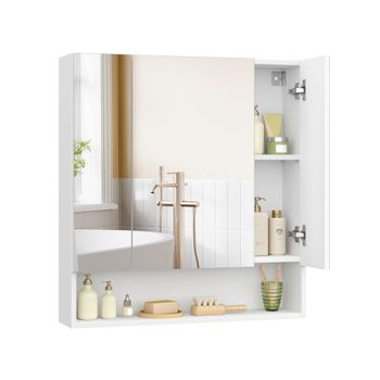 Armario de Baño con Puertas de Espejo 16,5 x 90 x 75 cm, 70A cm / Blanco Nube