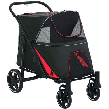 PawHut Cochecito para Perros Plegable con Accesos con Cremallera y Ventanas de Malla, 112x65x100 cm, Rojo y Negro   Aosom España