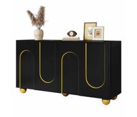 aparador 4 puertas - decoracion con lineas doradas en arco y patas metalicas redondas - negro