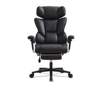 silla de oficina gaming ergonomica de respaldo alto tamano estandar - reposapies soporte lumbar reposacabezas regulable en altura silla reclinable de cuero para el hogar - negro