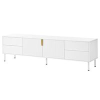 mueble tv blanco de 180 cm con cuatro cajones y puertas estriadas