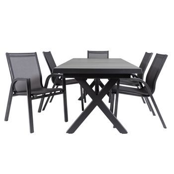 Conjunto De Mesas Y Sillas Reforzadas Para Exterior, Mesa Extensible 202 A 264 Cm, Aluminio Y Cerámica, Color Antracita
