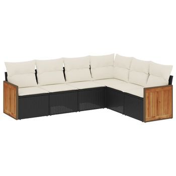 Set De Sofás De Jardín 6 Piezas Y Cojines Ratán Sintético Negro Vidaxl