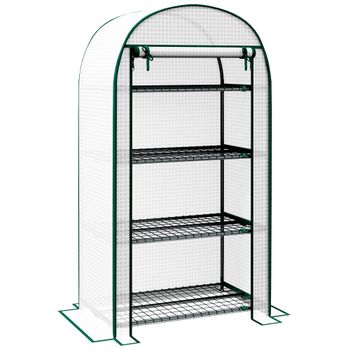 Outsunny Invernadero de jardín invernadero de balcón resistente a los UV puerta enrollable 4 estantes cobertura de PE 80x50x160 cm   Aosom España