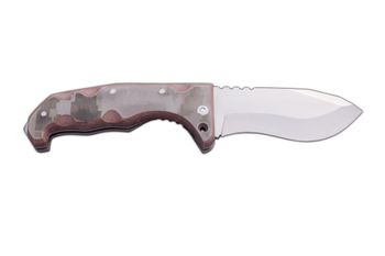 Navaja de Caza TITAN J&V con mango Micarta camo desert pixel árido hoja de 10.5 cms y funda Cordura multiposición, Herramienta de Camping para Pesca, Caza, Actividad Deportiva