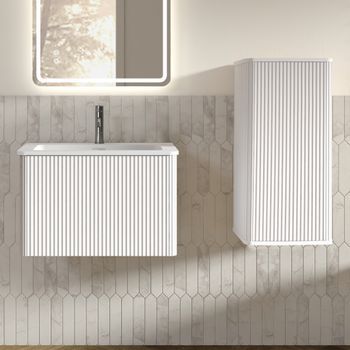 Conjunto De Mueble De Baño Con Lavabo Suspendido Blanco, 61 Cm Y Columna Auxiliar