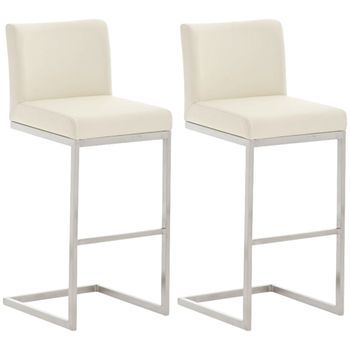 Lote De 2 Taburetes De Bar Paros Revestimiento De Polipiel Simil Cuero Crema 48x42x104 Cm Clp