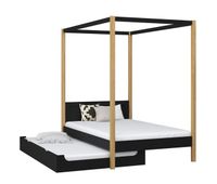 cama individual de madera con dosel y cajon para colchon n02 negro  roble