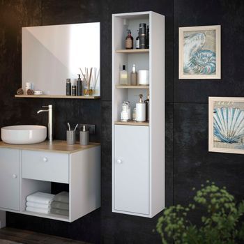 Columna De Baño Lara 1 Puerta 140x30x25 Blanco Y Roble T-bath