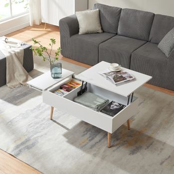 Mesa De Centro Flesen Con Tablero Elevable - 92x52x41cm Cm - Blanco [en.casa]