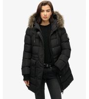 superdry para mujer w5011787a abrigo acolchado de pelo sintetico y largo medio everest negro s casual poliester reciclado sostenible
