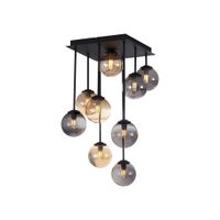 lampara techo negra cristal ambar ahumado 9 luces