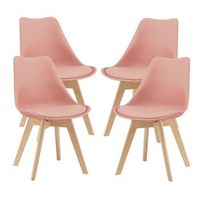 juego de 4 sillas de comedor flaten cuero sintetico y patas de haya 81 x 49 x 57 cm - rosa