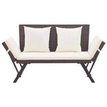 Banco De Jardín | Banco De Exterior | Silla De Jardín Con Cojines Ratán Sintético Marrón 176 Cm