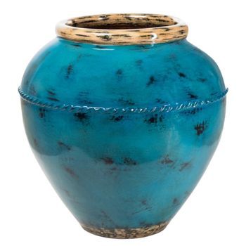 Jarron Ceramica Vidriado Azul