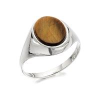 silver tigers eye signet ring - f5115-w