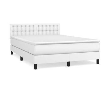 Cama box spring con colchón cuero sintético blanco 140x190 cm botones