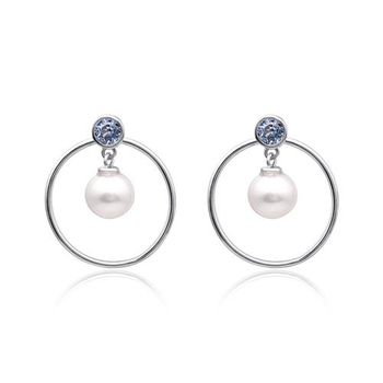 Pendientes de plata 925 con colgante circular y perla